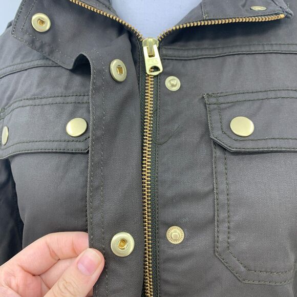 J Crew Jacket Womens PXXS Petite The Downtown Field Resin Coated Canvas Zip Snap - Picture 3 of 16